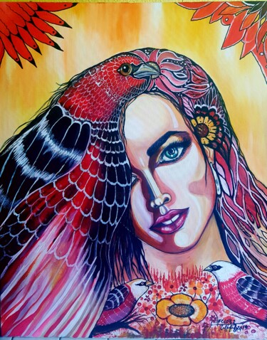 Schilderij getiteld "Mujer de rojo" door Felon, Origineel Kunstwerk, Acryl