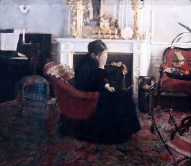 Pintura intitulada "À l'écoute de Schum…" por Fernand Khnopff, Obras de arte originais, Óleo