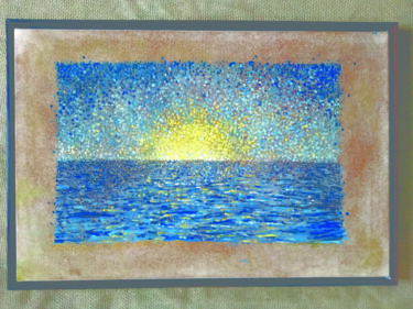 Painting titled "Sunrise in ocean" by Fernando Bressan, Original Artwork, Acrylic Mounted on Wood Stretcher frame