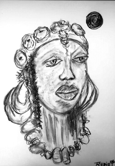 Tekening getiteld "Woman Benín" door Fernando Rubio, Origineel Kunstwerk, Houtskool