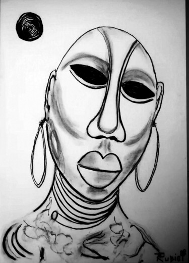 Dessin intitulée "African Woman" par Fernando Rubio, Œuvre d'art originale, Fusain