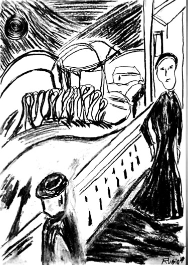 Dibujo titulada "Recuerdos de Munch" por Fernando Rubio, Obra de arte original, Carbón