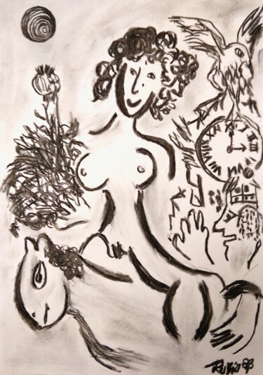 Drawing titled "Lady Godiva opiácea" by Fernando Rubio, Original Artwork, Charcoal