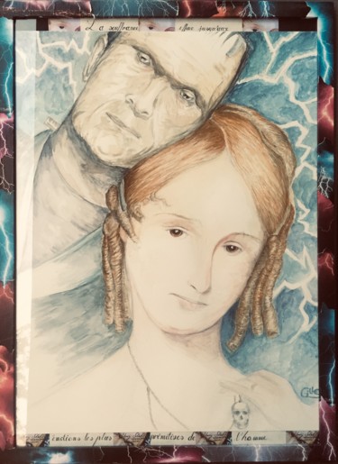 "Mary Shelley Origin…" başlıklı Tablo Gilles David tarafından, Orijinal sanat, Suluboya Ahşap panel üzerine monte edilmiş