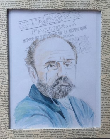 Schilderij getiteld "Émile Zola original" door Gilles David, Origineel Kunstwerk, Aquarel Gemonteerd op Houten paneel