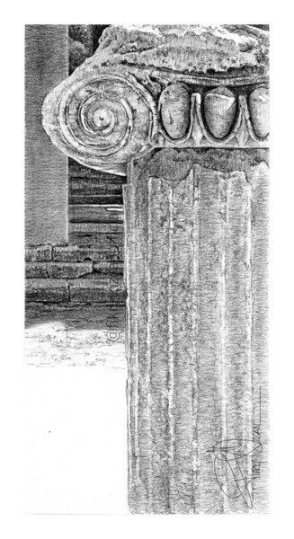 Drawing titled "Ephesus column" by Fikret Özcan, Original Artwork, Graphite