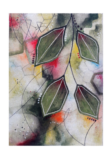 Картина под названием "abstract leaves" - Fikret Özcan, Подлинное произведение искусства, Акрил