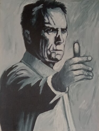 Schilderij getiteld "Clint Eastwood oil…" door Filip Petrovic, Origineel Kunstwerk, Olie