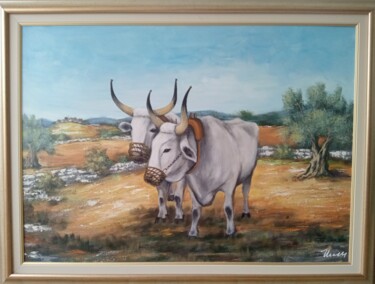 Pintura intitulada "Cattle, oil paintin…" por Filip Petrovic, Obras de arte originais, Óleo