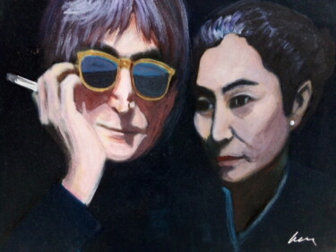 Malerei mit dem Titel "John Lennon and Yok…" von Filip Petrovic, Original-Kunstwerk, Acryl