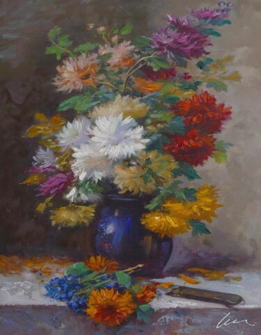 Картина под названием "Colorful flowers ac…" - Filip Petrovic, Подлинное произведение искусства, Акрил