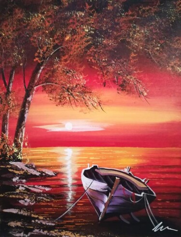 Картина под названием "Red sunset acrylic…" - Filip Petrovic, Подлинное произведение искусства, Акрил