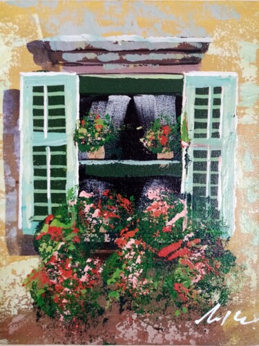 Pintura intitulada "Window with flowers…" por Filip Petrovic, Obras de arte originais, Acrílico
