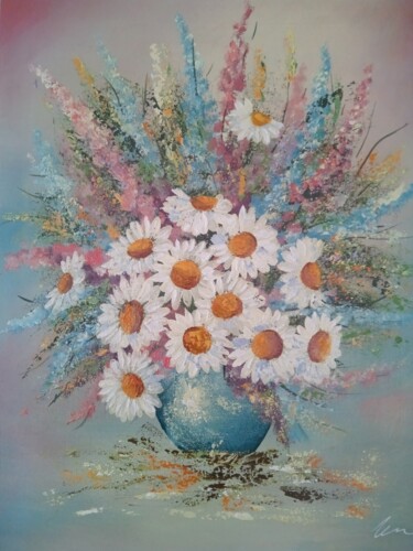 Painting titled "Flowers daisies in…" by Filip Petrovic, Original Artwork, Acrylic