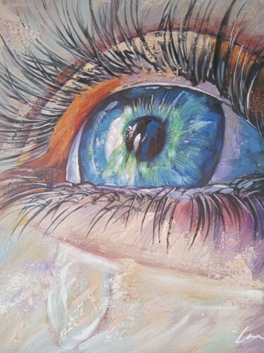 Malerei mit dem Titel "The blue eye oil pa…" von Filip Petrovic, Original-Kunstwerk, Öl