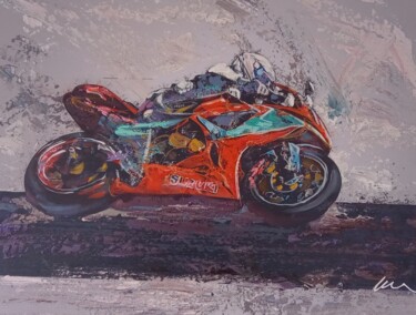 Pintura intitulada "Red motorcycle oil…" por Filip Petrovic, Obras de arte originais, Óleo