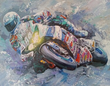 Painting titled "Motorcycle oil prin…" by Filip Petrovic, Original Artwork, Oil