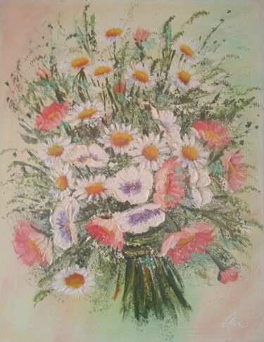 Schilderij getiteld "Bouquet of daisies…" door Filip Petrovic, Origineel Kunstwerk, Olie