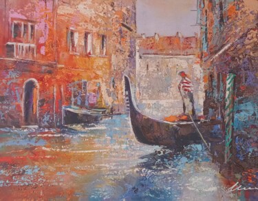 Malerei mit dem Titel "Venice canal and go…" von Filip Petrovic, Original-Kunstwerk, Acryl