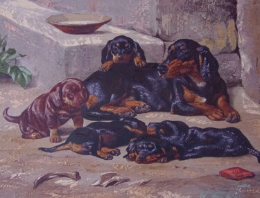 Pintura intitulada "Dogs acrylic painti…" por Filip Petrovic, Obras de arte originais, Acrílico