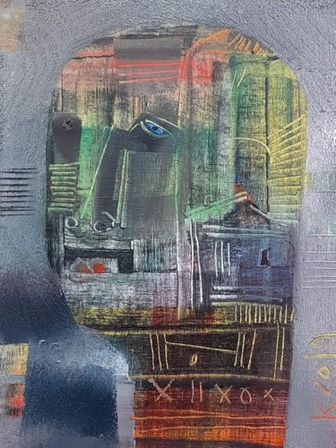 Peinture intitulée "Голова на сером фоне" par Filipp Kazak, Œuvre d'art originale, Huile