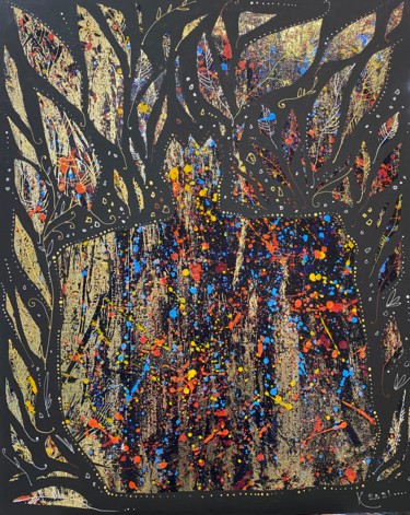 Peinture intitulée "Листья и гранат" par Filipp Kazak, Œuvre d'art originale, Acrylique