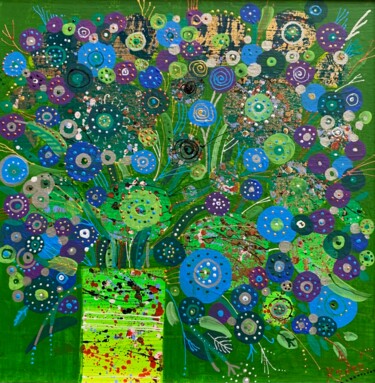 Картина под названием "Зелёный букет" - Филипп Казак, Подлинное произведение искусства, Акрил Установлен на Деревянная рама…