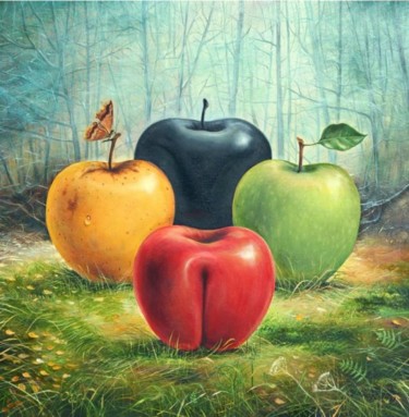 Peinture intitulée "Black apple" par Igor Lysenko, Œuvre d'art originale, Huile