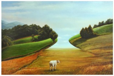 Peinture intitulée "A lamb roaming with…" par Igor Lysenko, Œuvre d'art originale, Huile