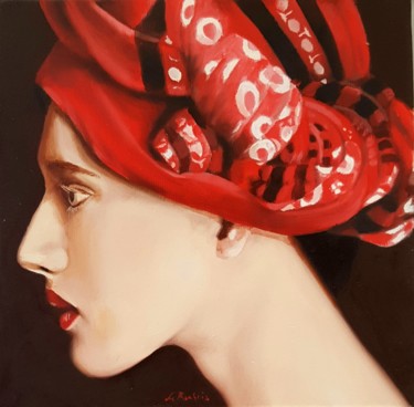 Painting titled "WOMAN WITH TURBAN" by Luigi Maria De Rubeis, Original Artwork, Oil