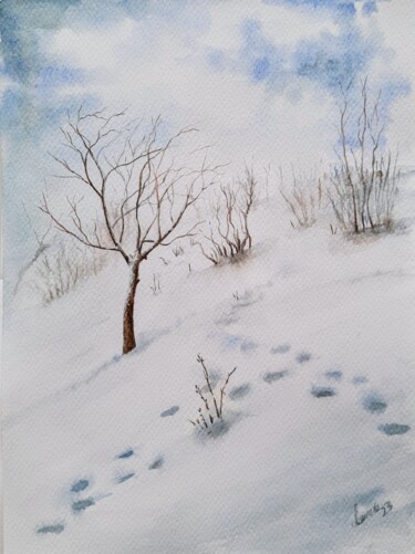 Painting titled "Winter Landscape" by Fineartderya, Original Artwork, Watercolor