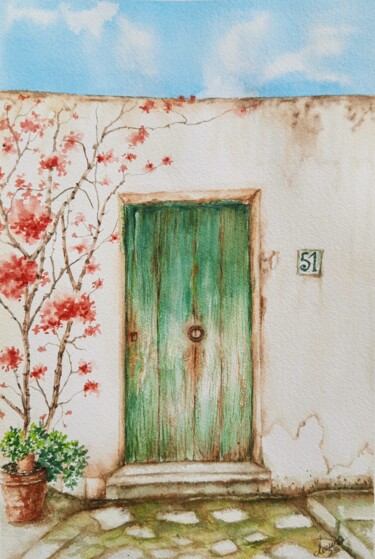 Картина под названием "OLD Door" - Fineartderya, Подлинное произведение искусства, Акварель