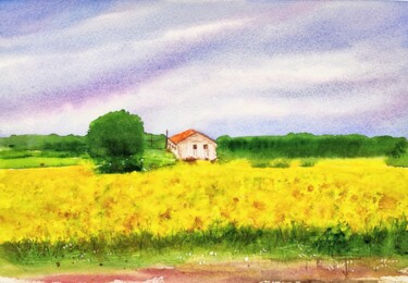 Painting titled "Tuscany sunflower f…" by Fineartderya, Original Artwork, Watercolor