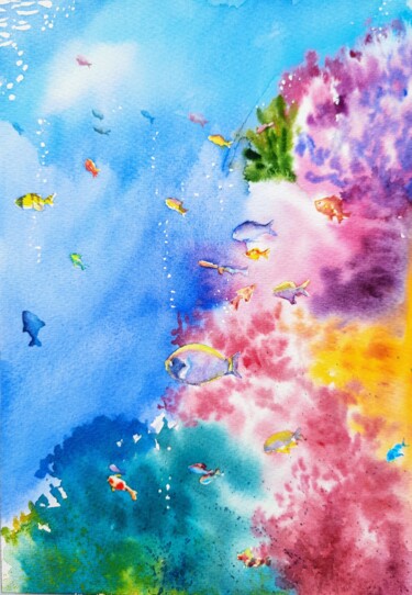 Pittura intitolato "Colorful Underwater…" da Fineartderya, Opera d'arte originale, Acquarello
