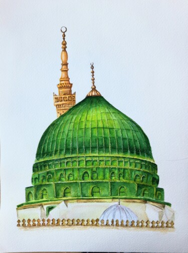 Painting titled "Watercolor Masjid a…" by Fineartderya, Original Artwork, Watercolor