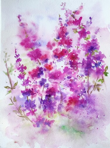 Pintura intitulada "watercolor pink spr…" por Fineartderya, Obras de arte originais, Aquarela