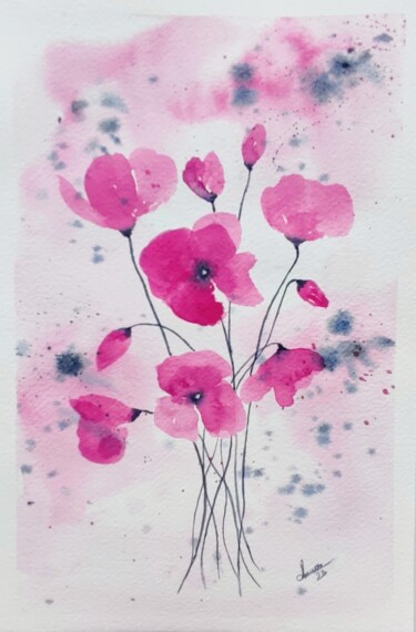 Painting titled "Watercolor  Pink po…" by Fineartderya, Original Artwork, Watercolor