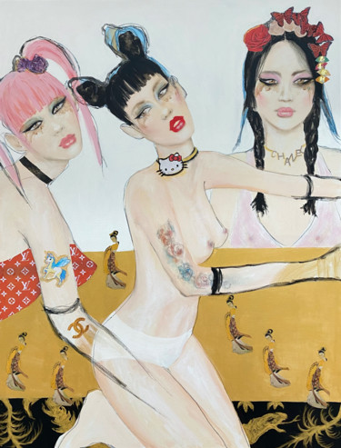 Painting titled "Trois beautés chino…" by Fiona Maclean, Original Artwork, Oil