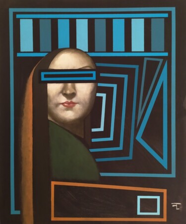 Malerei mit dem Titel "Femme à l'anonymat" von Flavien Couche, Original-Kunstwerk, Acryl Auf Keilrahmen aus Holz montiert