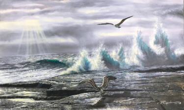 Pintura intitulada "Luz no mar" por Flavio Augusto Caporali, Obras de arte originais, Acrílico