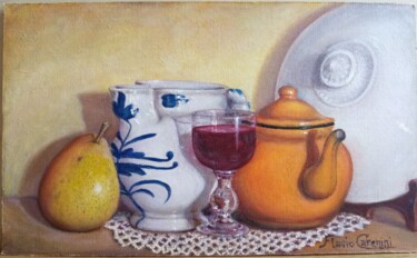 Malerei mit dem Titel "Bicchierino di vino…" von Flavio Carenini, Original-Kunstwerk, Öl
