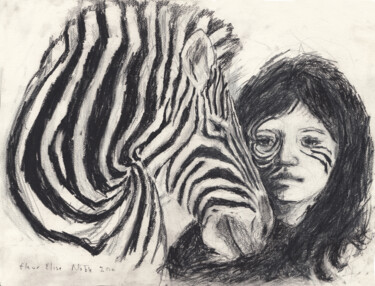 Рисунок под названием "Zebra Girl" - Fleur Elise Noble, Подлинное произведение искусства, Карандаш