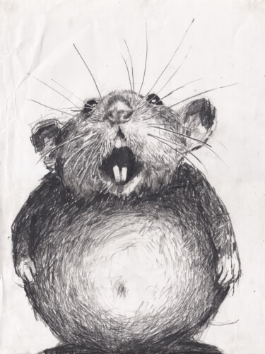 Zeichnungen mit dem Titel "Fat Rat" von Fleur Elise Noble, Original-Kunstwerk, Bleistift