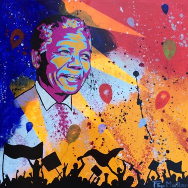 Pintura intitulada "Nelson Mandela" por Flip Moller, Obras de arte originais, Acrílico