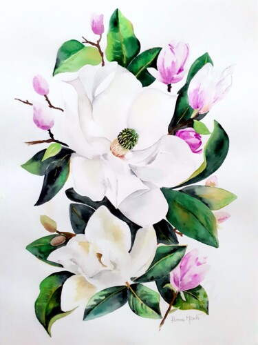 Pintura titulada "Magnolia" por Florence Mignot, Obra de arte original, Acuarela