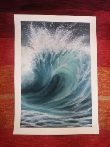 Peinture intitulée "La vague" par Cyndélie, Œuvre d'art originale, Aquarelle