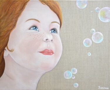 Painting titled "" LA VIE EST BULLE…" by Flore Castain, Original Artwork, Acrylic Mounted on Wood Stretcher frame