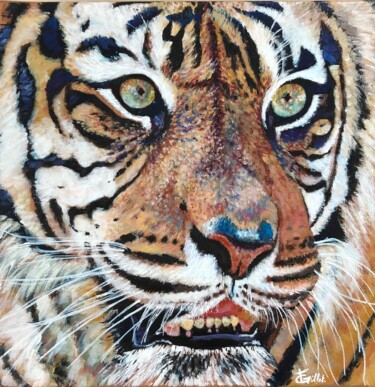 Ζωγραφική με τίτλο "Tigre du Népal" από Florence Gillot, Αυθεντικά έργα τέχνης, Ακρυλικό