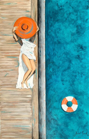 Painting titled "Le chapeau orange" by Florence Giraud, Original Artwork, Acrylic