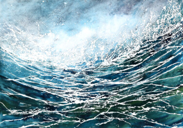 Malerei mit dem Titel "Mer du Nord" von Florence Hernandez, Original-Kunstwerk, Aquarell